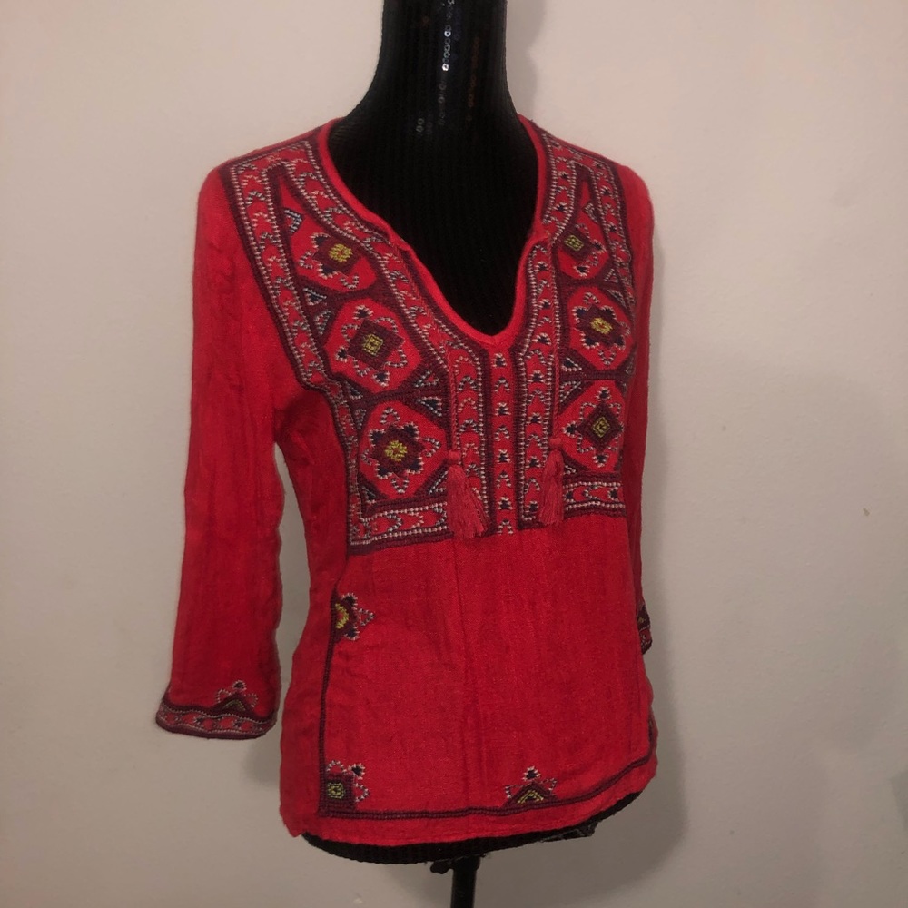 Lucky Brand Red 3/4 Sleeve Blouse